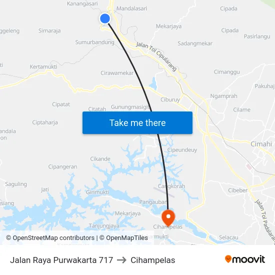 Jalan Raya Purwakarta 717 to Cihampelas map