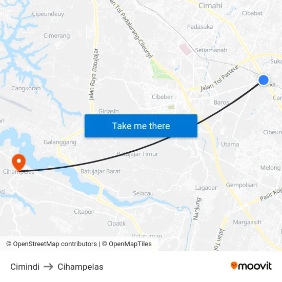 Cimindi to Cihampelas map