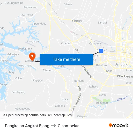 Pangkalan Angkot Elang to Cihampelas map