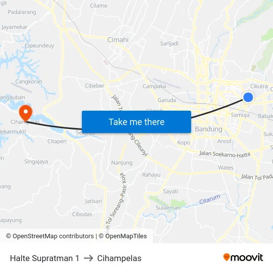 Halte Supratman 1 to Cihampelas map