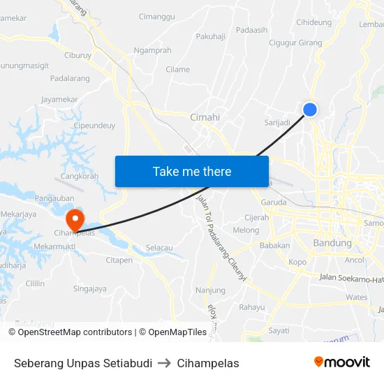 Seberang Unpas Setiabudi to Cihampelas map