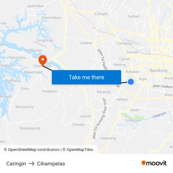 Caringin to Cihampelas map
