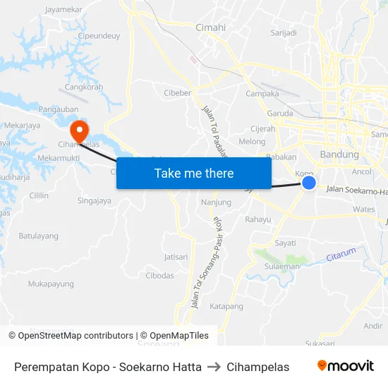 Perempatan Kopo - Soekarno Hatta to Cihampelas map