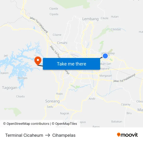 Terminal Cicaheum to Cihampelas map
