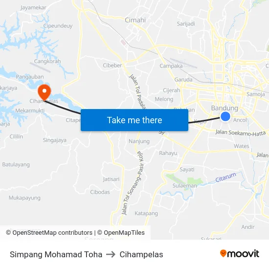 Simpang Mohamad Toha to Cihampelas map
