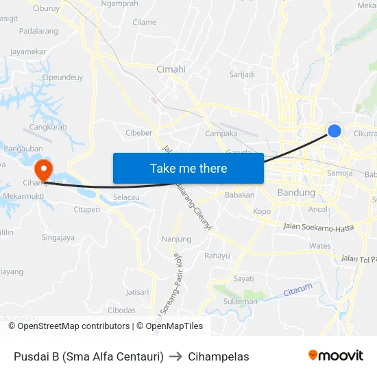 Pusdai B (Sma Alfa Centauri) to Cihampelas map