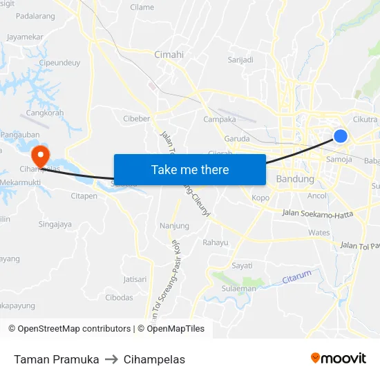 Taman Pramuka to Cihampelas map