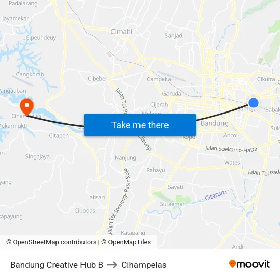 Bandung Creative Hub B to Cihampelas map