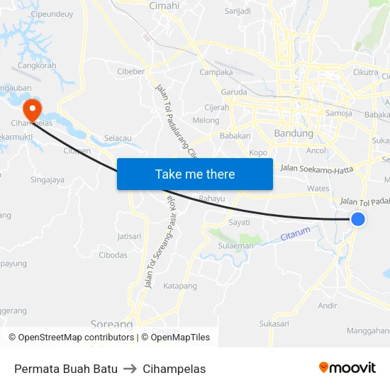 Permata Buah Batu to Cihampelas map