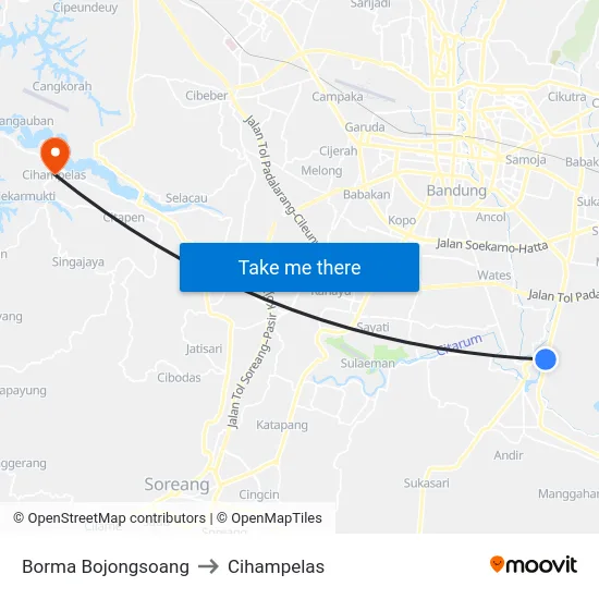 Borma Bojongsoang to Cihampelas map