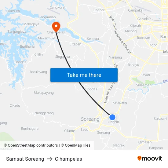 Samsat Soreang to Cihampelas map