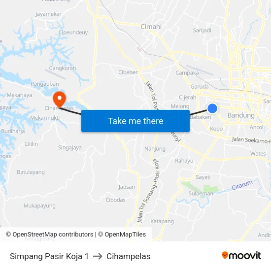 Simpang Pasir Koja 1 to Cihampelas map