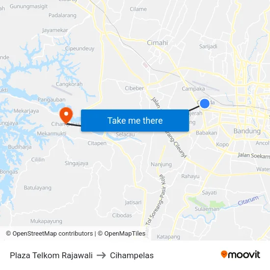 Plaza Telkom Rajawali to Cihampelas map