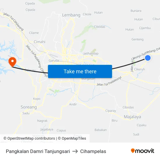 Pangkalan Damri Tanjungsari to Cihampelas map