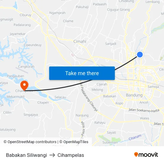 Babakan Siliwangi to Cihampelas map