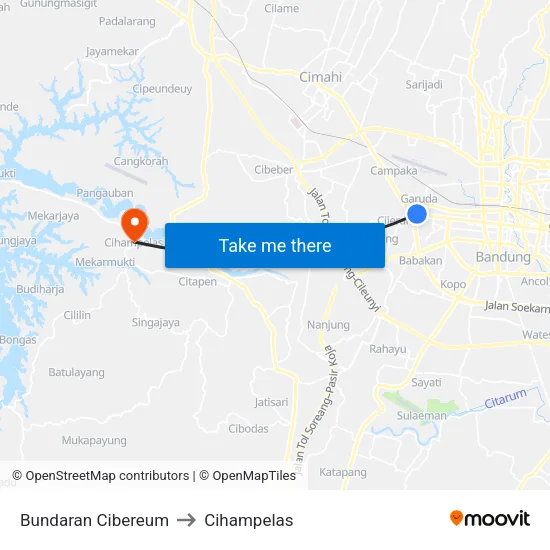 Bundaran Cibereum to Cihampelas map
