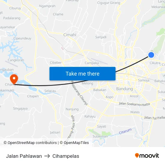 Jalan Pahlawan to Cihampelas map