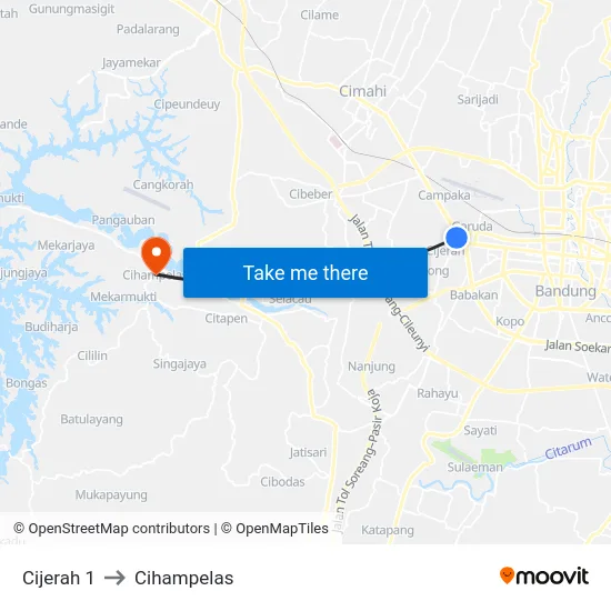 Cijerah 1 to Cihampelas map