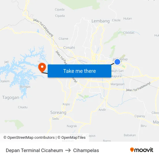 Depan Terminal Cicaheum to Cihampelas map