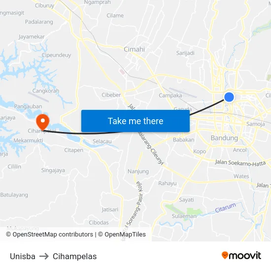 Unisba to Cihampelas map