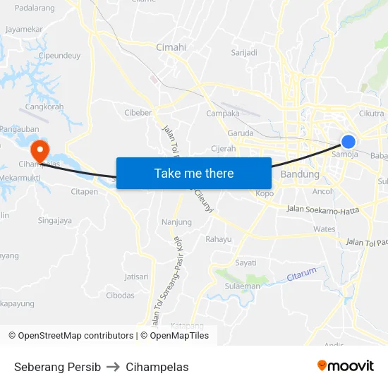 Seberang Persib to Cihampelas map