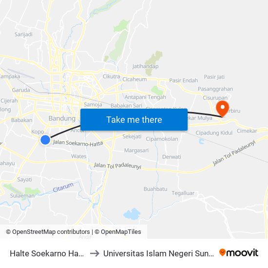 Halte Soekarno Hatta Leuwi Panjang to Universitas Islam Negeri Sunan Gunung Djati Bandung map