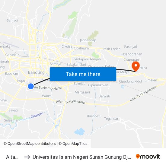 Altamira to Universitas Islam Negeri Sunan Gunung Djati Bandung map