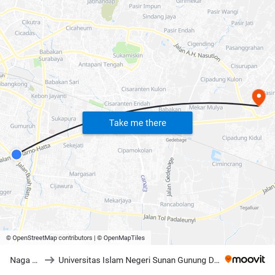 Naga Mas to Universitas Islam Negeri Sunan Gunung Djati Bandung map