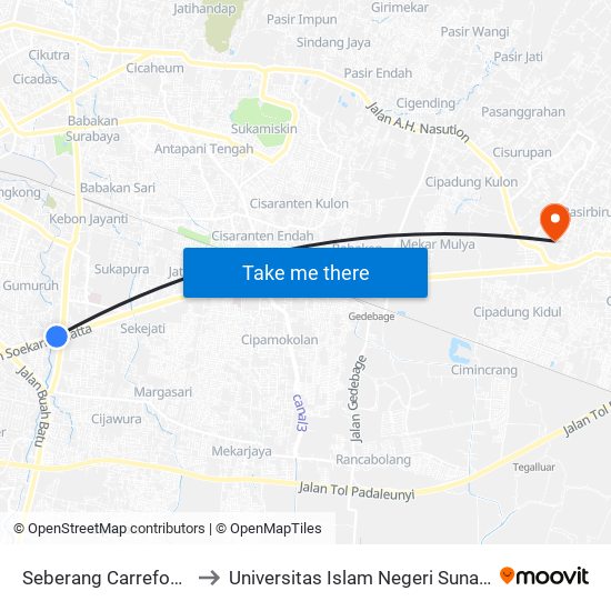 Seberang Carrefour Kiaracondong to Universitas Islam Negeri Sunan Gunung Djati Bandung map