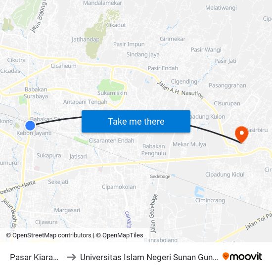 Pasar Kiaracondong to Universitas Islam Negeri Sunan Gunung Djati Bandung map