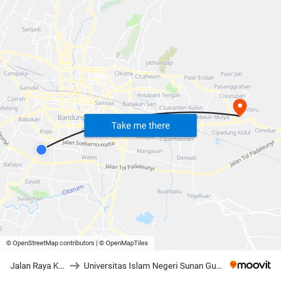 Jalan Raya Kopo 485 to Universitas Islam Negeri Sunan Gunung Djati Bandung map