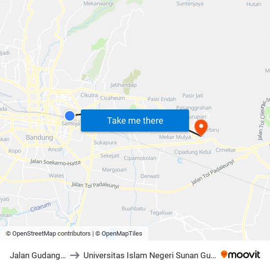 Jalan Gudang Utara 29 to Universitas Islam Negeri Sunan Gunung Djati Bandung map