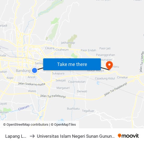 Lapang Lodaya to Universitas Islam Negeri Sunan Gunung Djati Bandung map