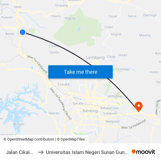 Jalan Cikalong 268 to Universitas Islam Negeri Sunan Gunung Djati Bandung map