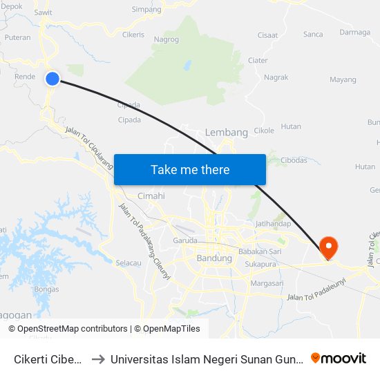 Cikerti Cibentur 245 to Universitas Islam Negeri Sunan Gunung Djati Bandung map