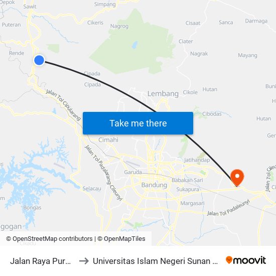 Jalan Raya Purwakarta 147 to Universitas Islam Negeri Sunan Gunung Djati Bandung map