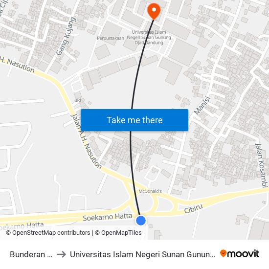 Bunderan Cibiru to Universitas Islam Negeri Sunan Gunung Djati Bandung map