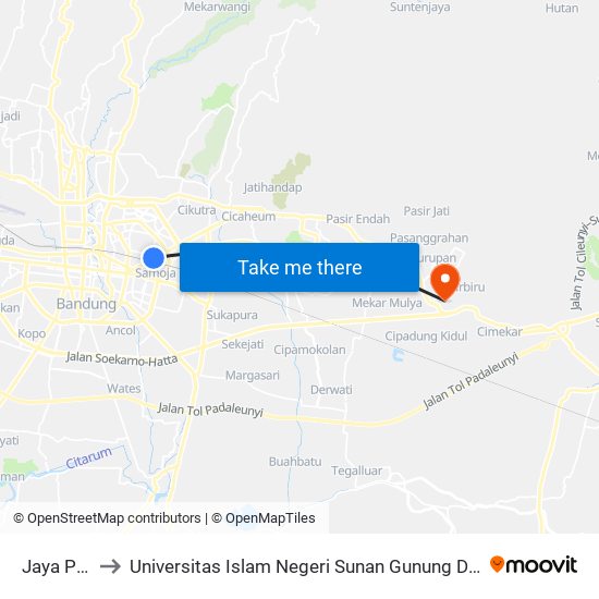 Jaya Plaza to Universitas Islam Negeri Sunan Gunung Djati Bandung map