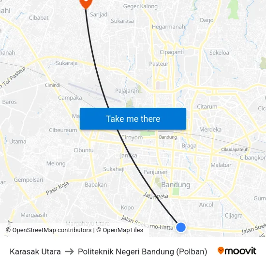 Karasak Utara to Politeknik Negeri Bandung (Polban) map