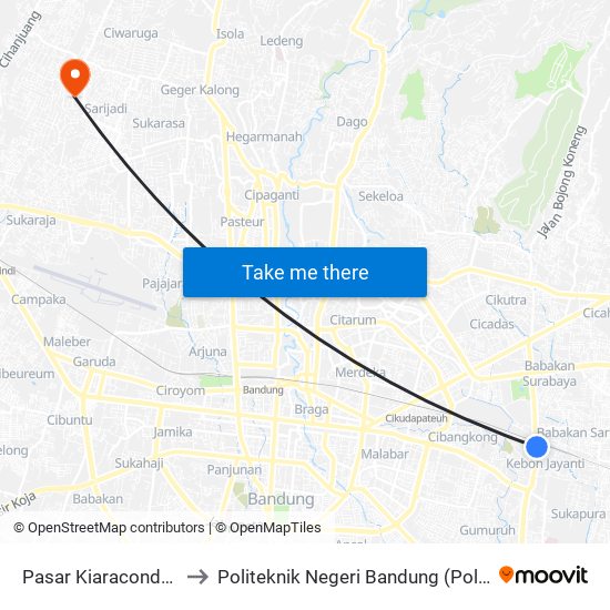 Pasar Kiaracondong to Politeknik Negeri Bandung (Polban) map