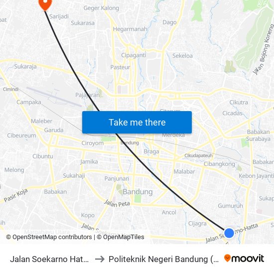 Jalan Soekarno Hatta 496 to Politeknik Negeri Bandung (Polban) map