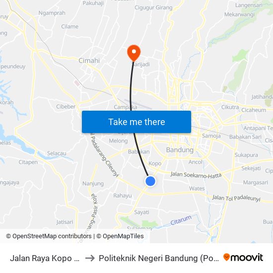 Jalan Raya Kopo 485 to Politeknik Negeri Bandung (Polban) map