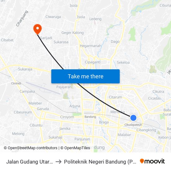 Jalan Gudang Utara 29 to Politeknik Negeri Bandung (Polban) map