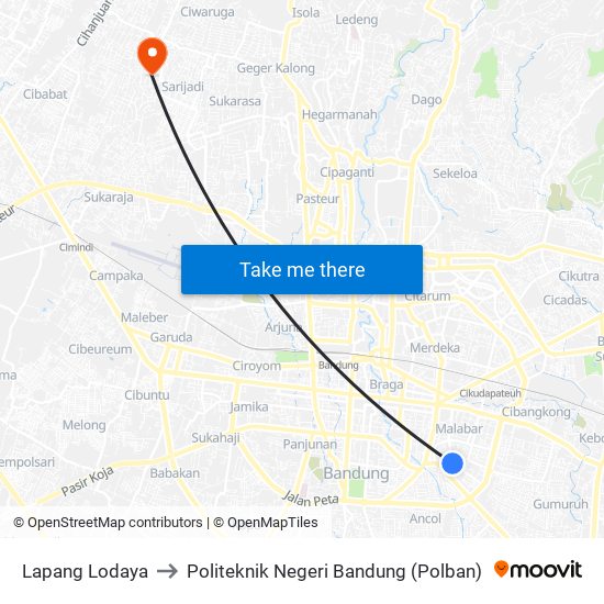 Lapang Lodaya to Politeknik Negeri Bandung (Polban) map