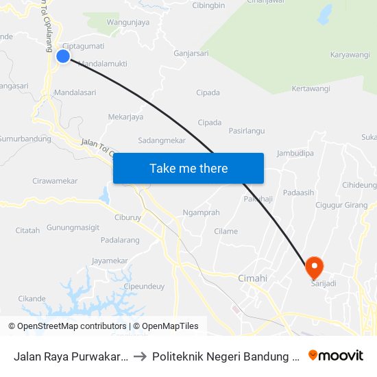 Jalan Raya Purwakarta 147 to Politeknik Negeri Bandung (Polban) map