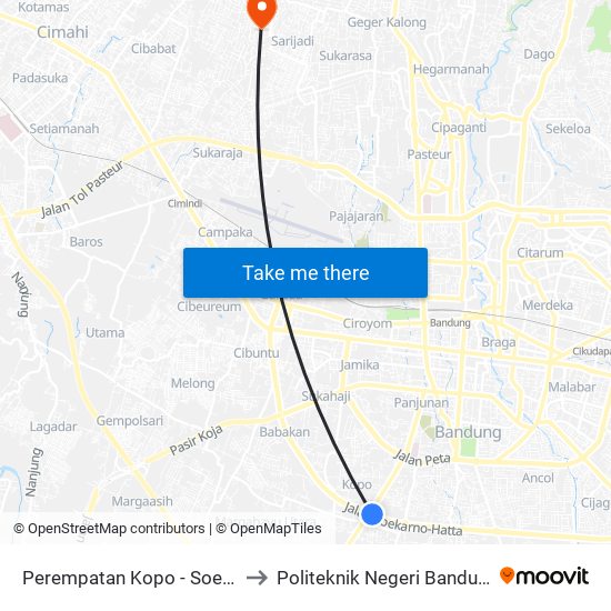 Perempatan Kopo - Soekarno Hatta to Politeknik Negeri Bandung (Polban) map