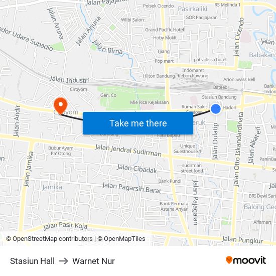 Stasiun Hall to Warnet Nur map