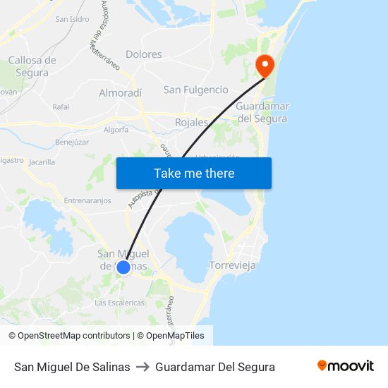 San Miguel De Salinas to Guardamar Del Segura map