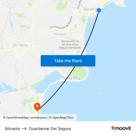 Alicante to Guardamar Del Segura map