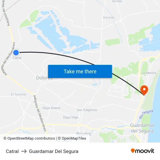 Catral to Guardamar Del Segura map